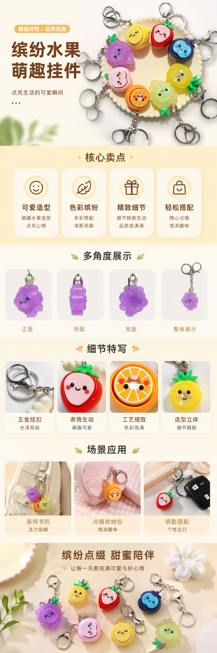 彩色水果造型钥匙扣可爱创意挂件便携小巧装饰礼品详情1