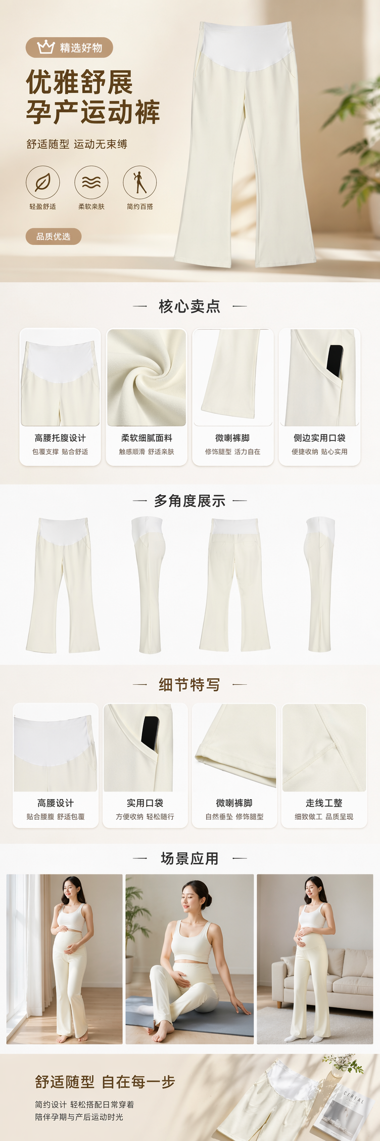 米白色孕妇喇叭裤高腰显瘦垂感舒适 maternity pants pic 1