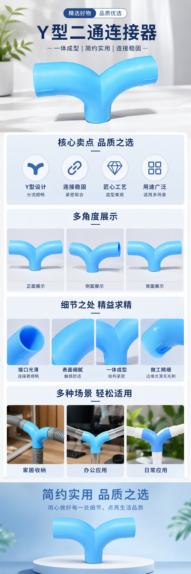蓝色Y型塑料管件 三通连接件 PVC材质 家用给排水专用详情1