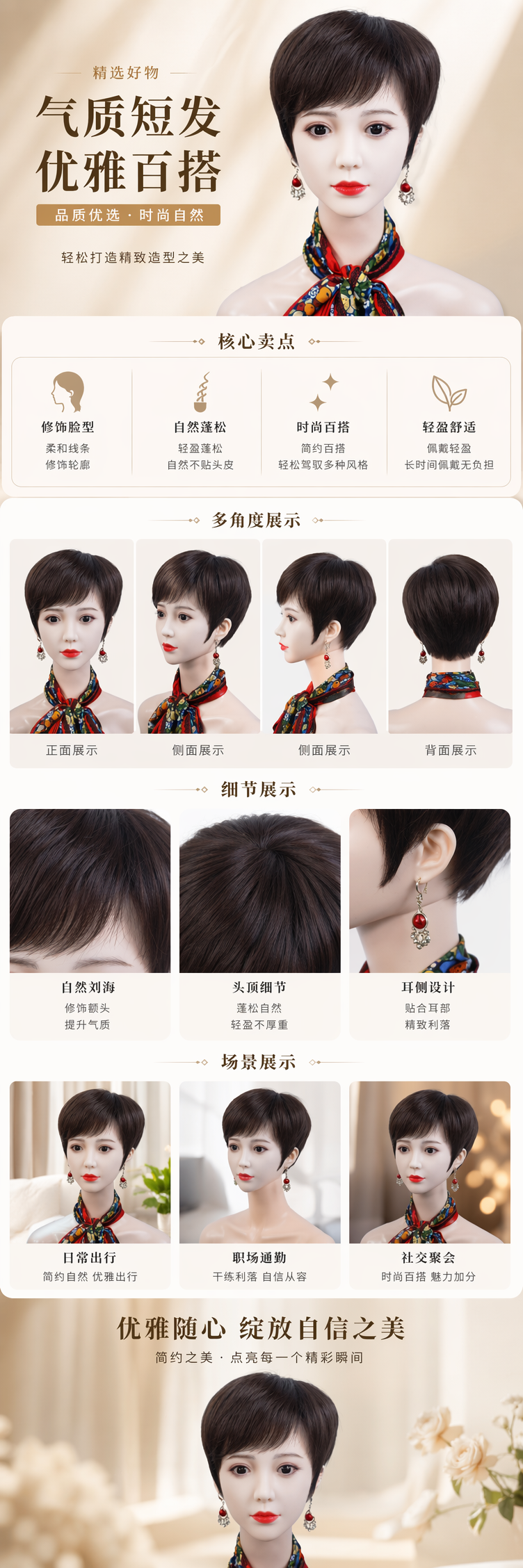 黑色短发假发仿真刘海自然透气女士日常佩戴详情1