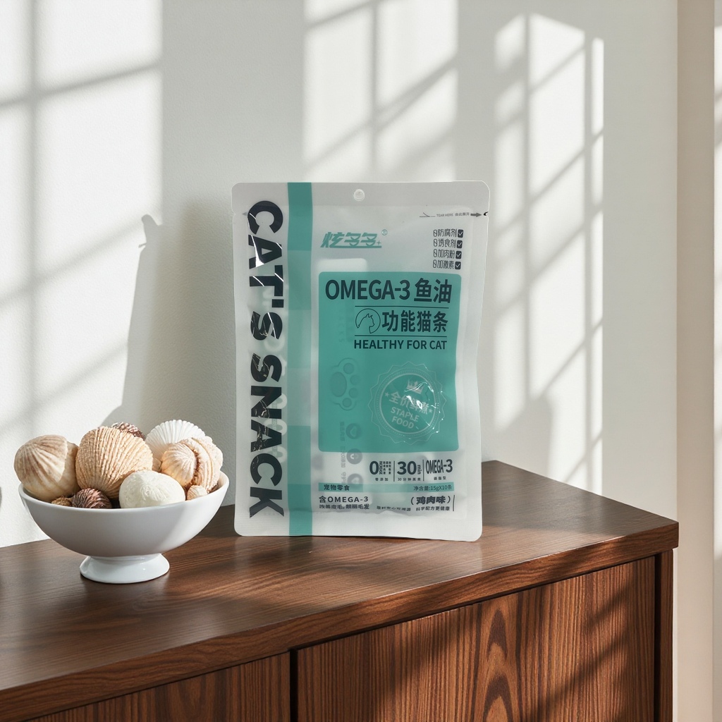OMEGA-3 fish oil functional cat strips, full price, freshly cooked chicken flavor