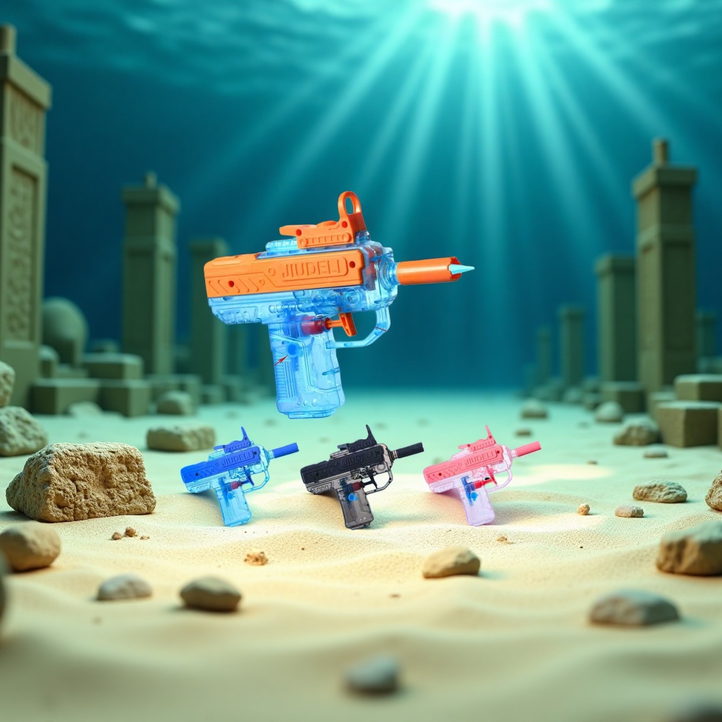 Transparent blue and orange water gun toys for children's summer water play. The water spray gun has adjustable range details Picture