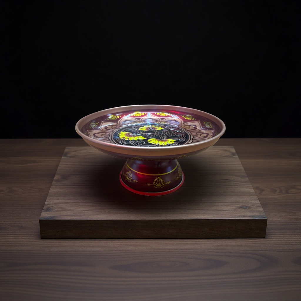 红色底座金色莲花纹饰香炉 家居摆件中式茶室香道用品