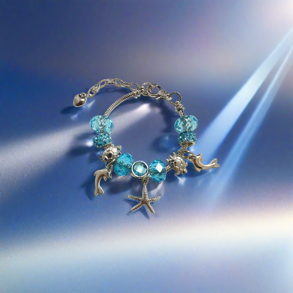 蓝色水晶海洋生物主题手链天然石串珠简约时尚