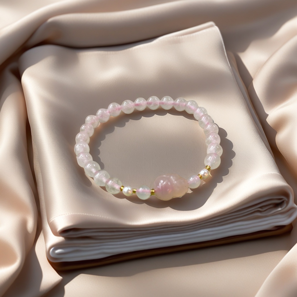 Pink crystal bracelet, natural stone, light luxury, simple and versatile ladies' jewelry details Picture
