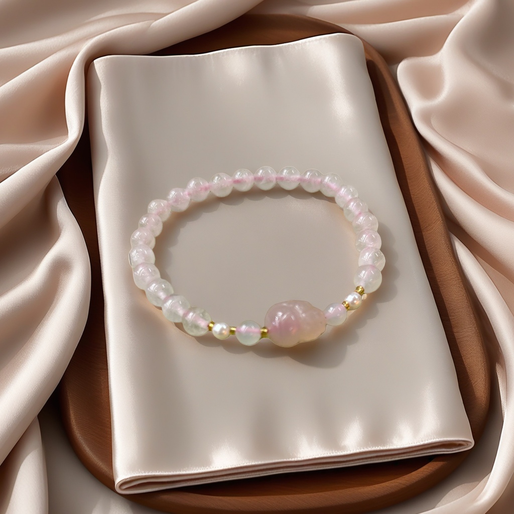 Pink crystal bracelet, natural stone, light luxury, simple and versatile ladies' jewelry Application Scenario
