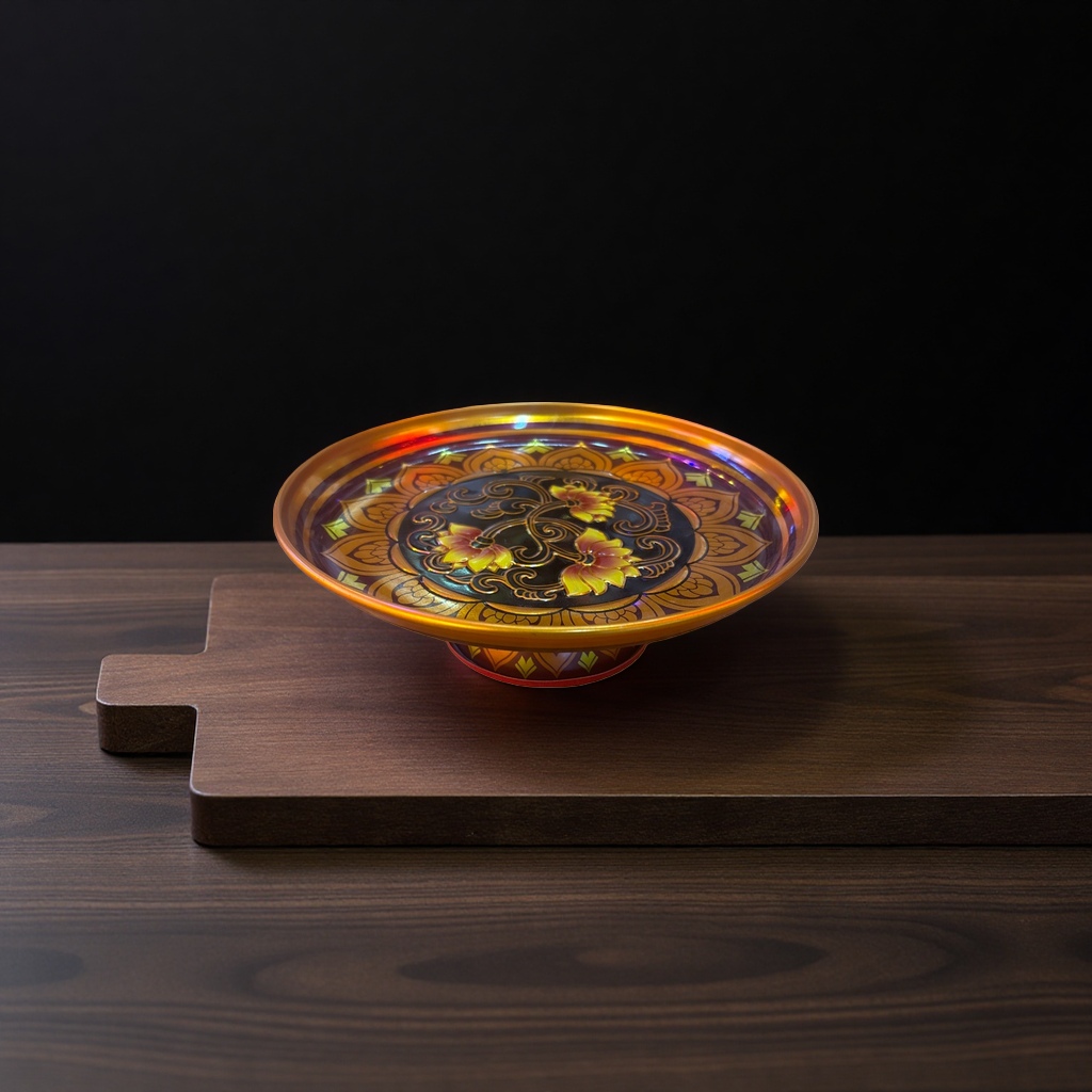 金色莲花纹饰高脚盘陶瓷餐具家用宴会摆盘