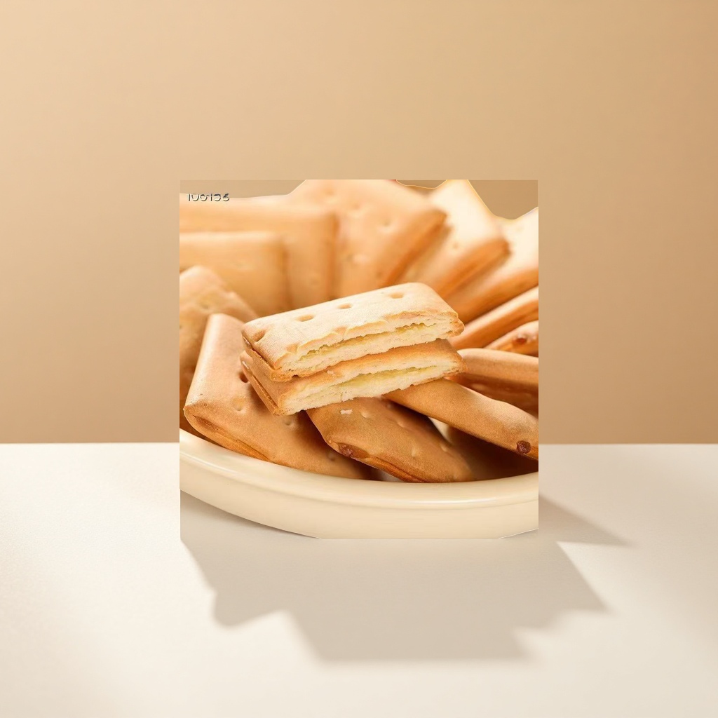 金黄色夹心饼干香脆可口独立小包装休闲零食产品图