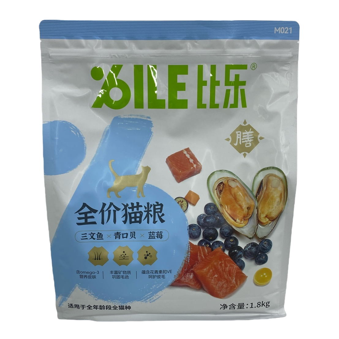 比乐全价猫粮三文鱼青口贝蓝莓配方1.8kg白色蓝色包装袋 Item Picture