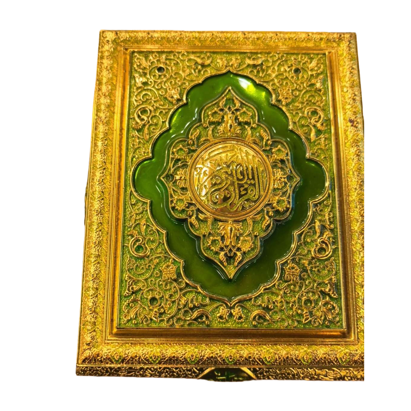 The cover of a religious classic with a golden border and green carvings is decorated with a hardcover book cover Item Picture