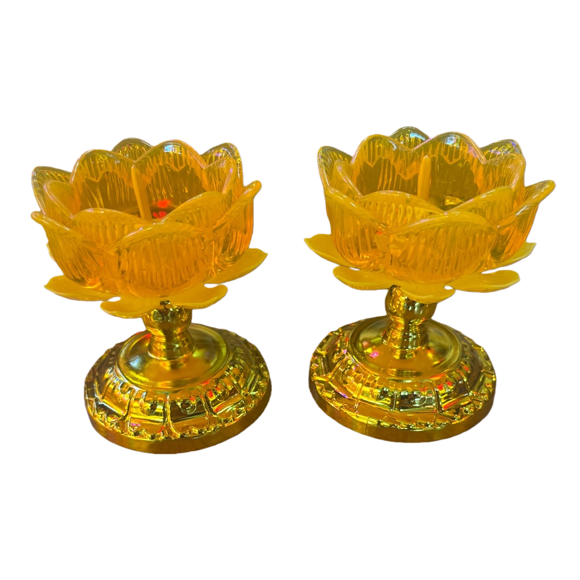 The yellow lotus lamp base, a retro ceramic table lamp, is compatible with LED candle lamps Item Picture