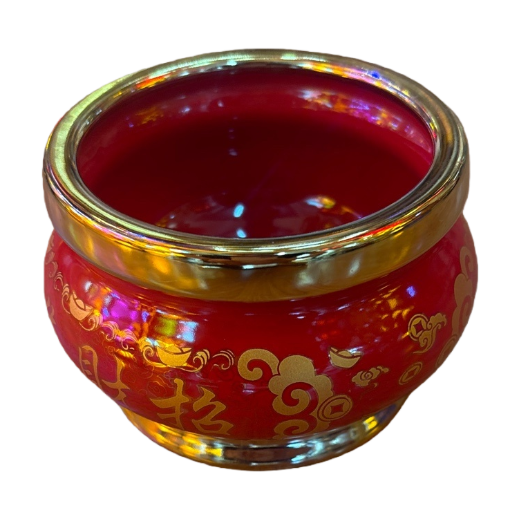 Red gold-rimmed incense burner, a copper household Buddha offering ornament, a traditional Chinese handicraft Item Picture