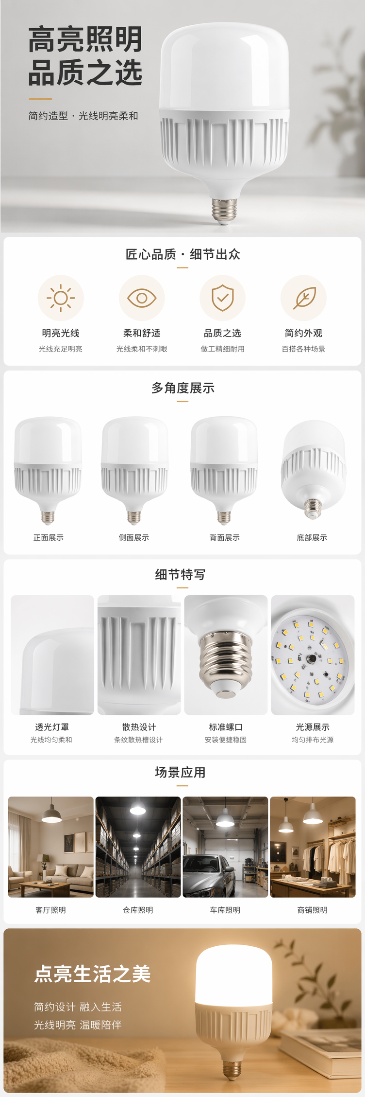 白色LED灯泡家用节能照明E27螺口3W暖白光替换普通灯泡详情1
