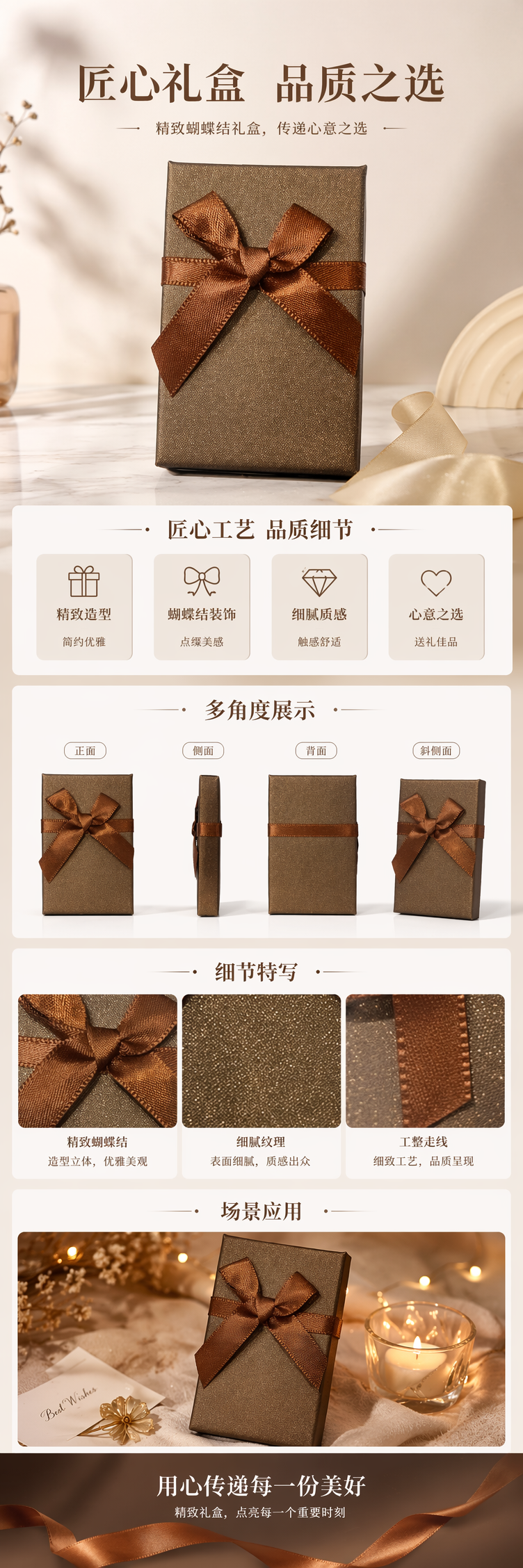 棕色礼盒配金色丝带蝴蝶结高端质感节日婚庆伴手礼详情1