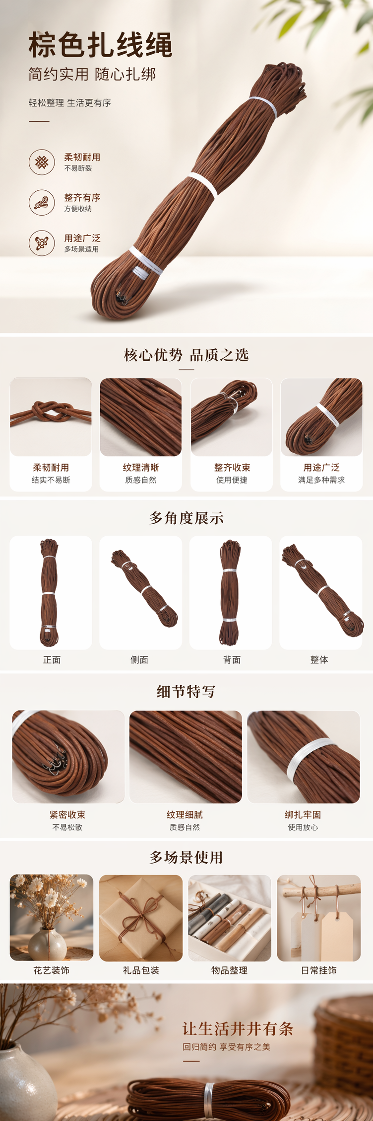 棕色绳索束 扎带捆扎绳家居收纳强力耐磨多用途 pic 1