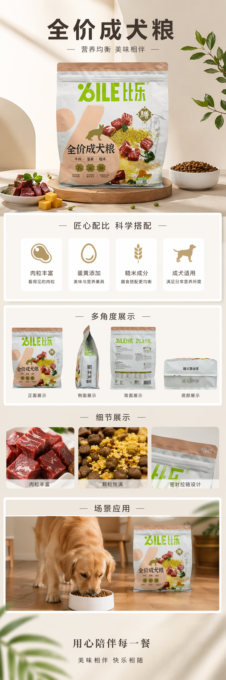 比乐全价成犬粮白色桌布场景包装袋详情1