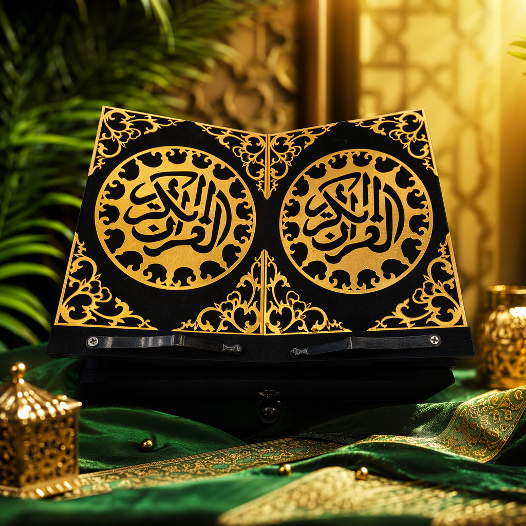 Black gold border Arabic calligraphy scripture stand home decoration piece, Islamic style Specification image