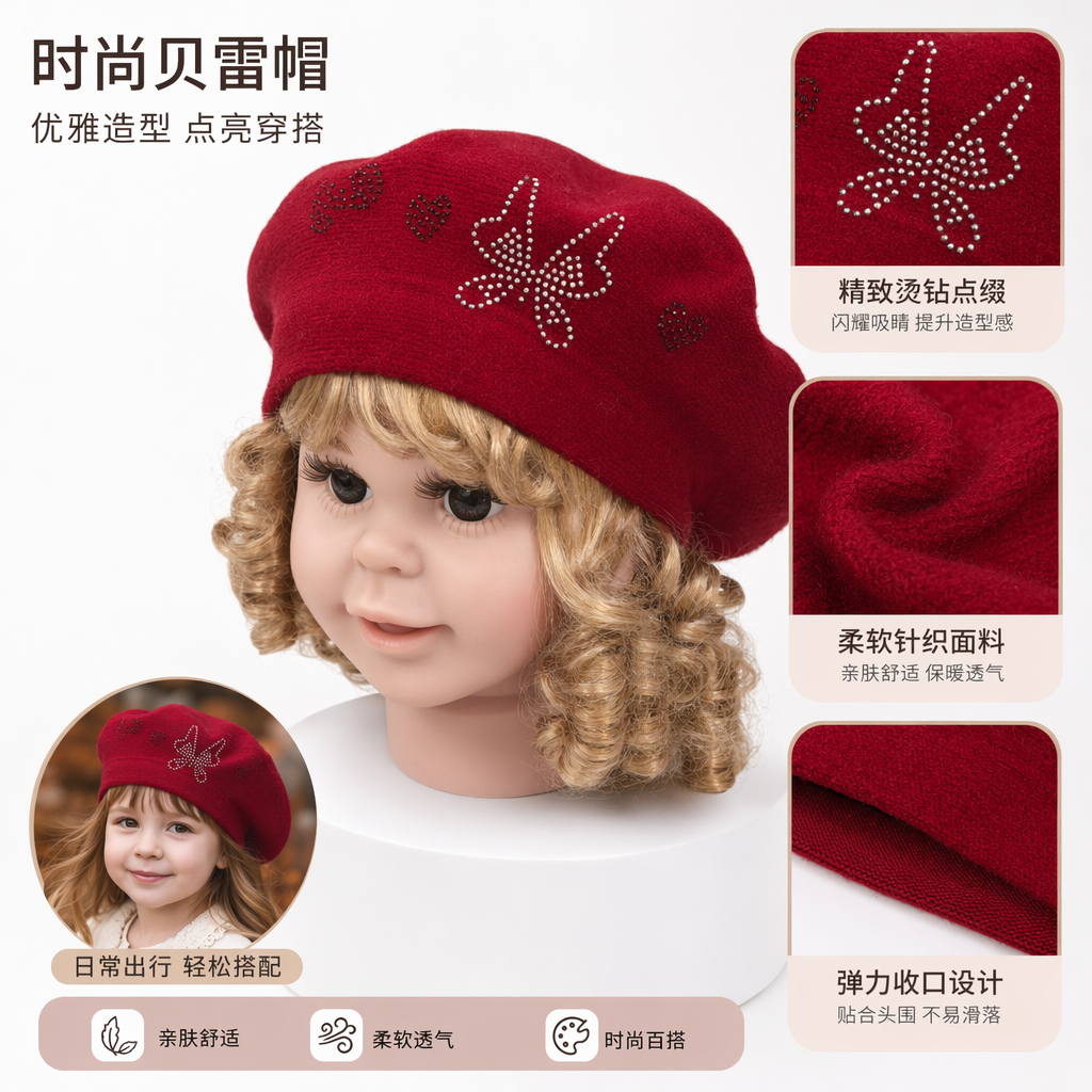 Red Beret doll head woolen warm women's hat for autumn and winter, new Korean-style beret women's autumn and winter woolen warm and versatile, bright-looking small hat, big head, newsboy, painter hat trend