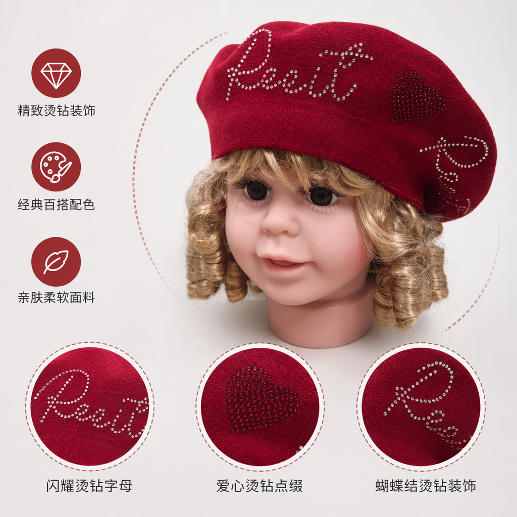 Red beret doll head woolen women's autumn and winter accessories are fashionable and versatile. Korean-style beret women's autumn and winter woolen clothes are warm and versatile, showing off the face. Small hat, big head, newsboy, painter hat trend