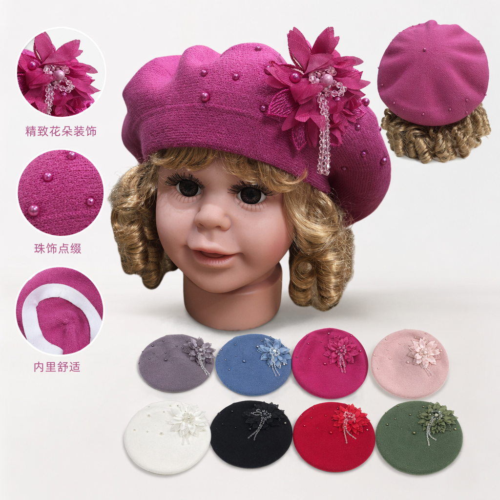 Pink beret, doll head, woolen, face-enhancing little autumn and winter Korean-style versatile and fashionable hat. Korean-style beret, women's autumn and winter woolen, warm and versatile, face-enhancing little hat, big head, newsboy, painter hat trend