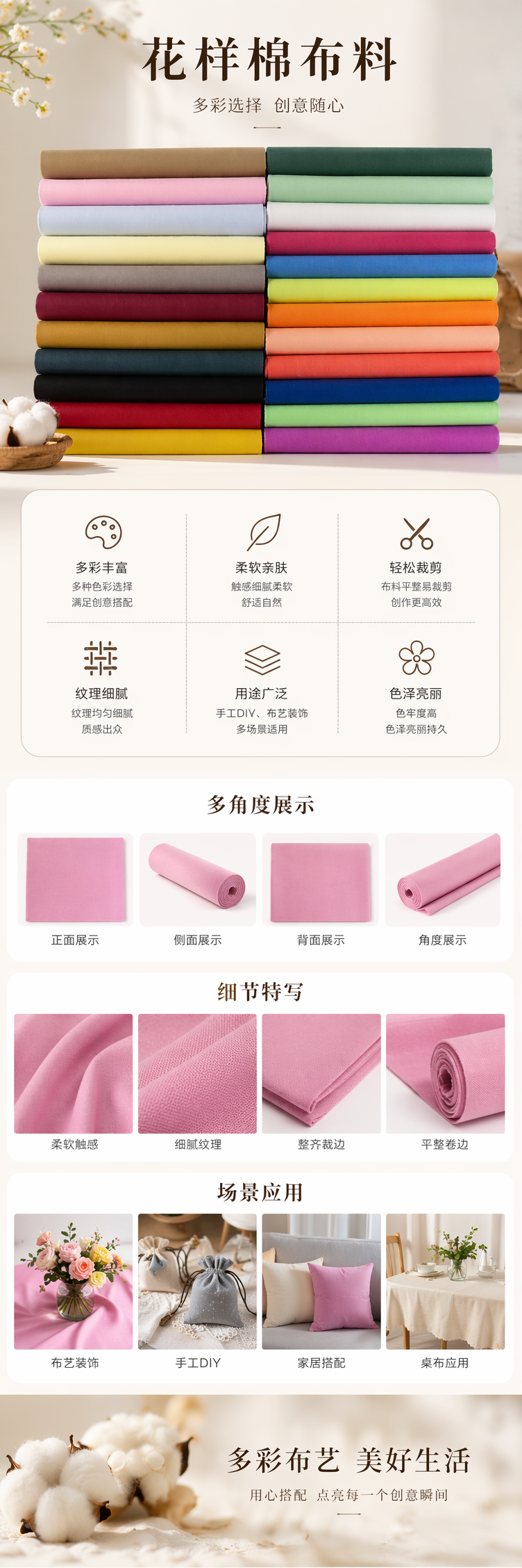 彩色花愫棉布卷堆叠收纳整理布艺家居装饰 pic 1