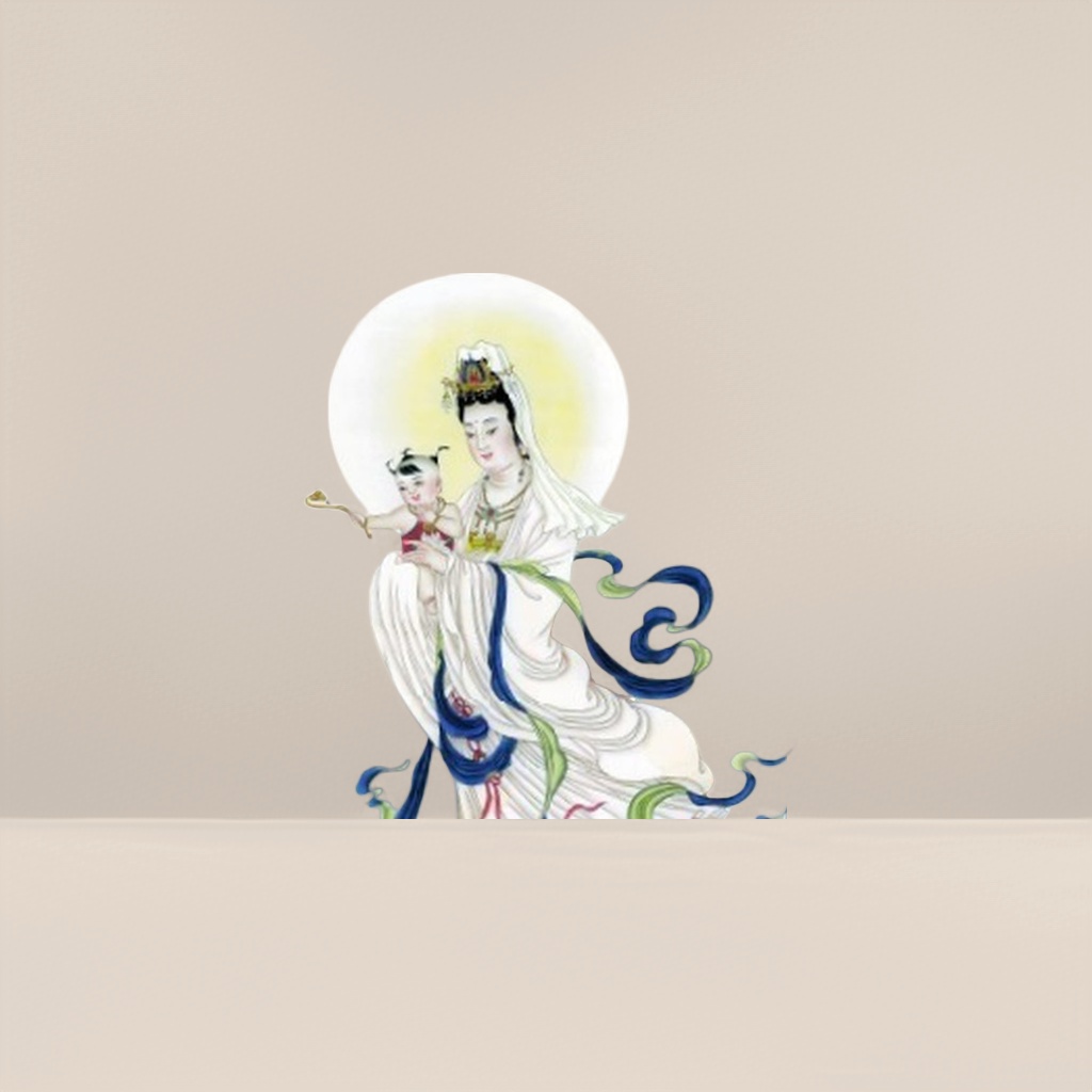 白衣观音抱童子细节图