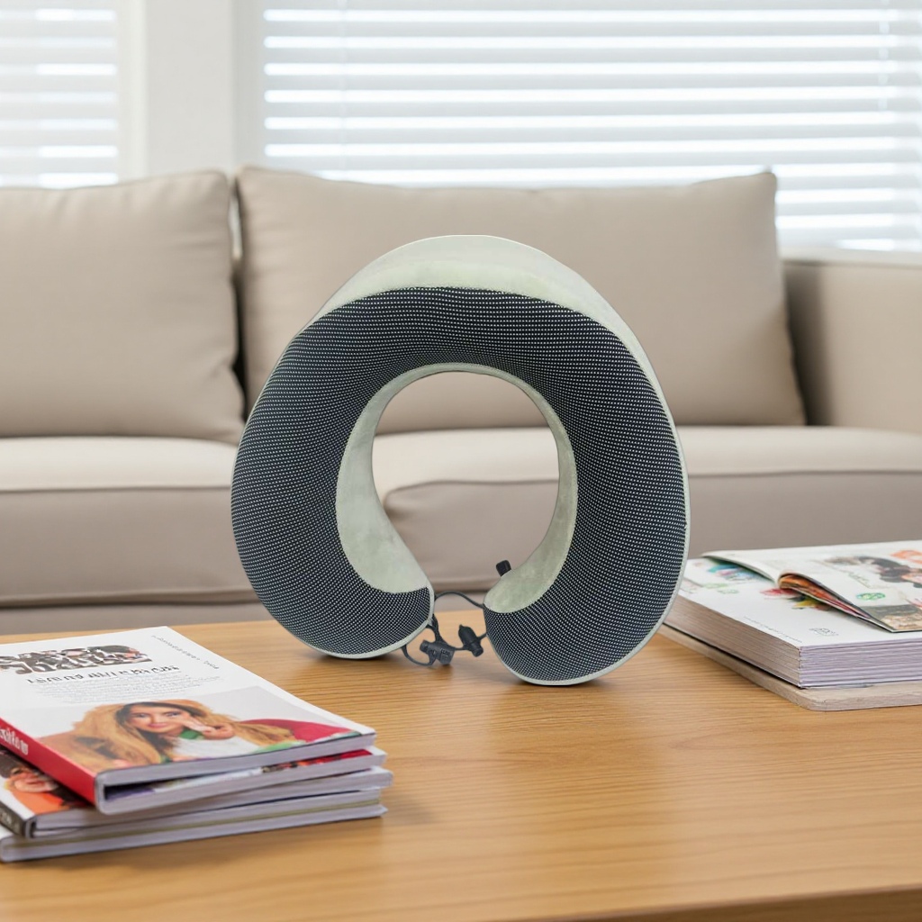 The black dot-textured U-shaped pillow provides comfortable support for the cervical vertebrae and memory foam for midday rest Application Scenario