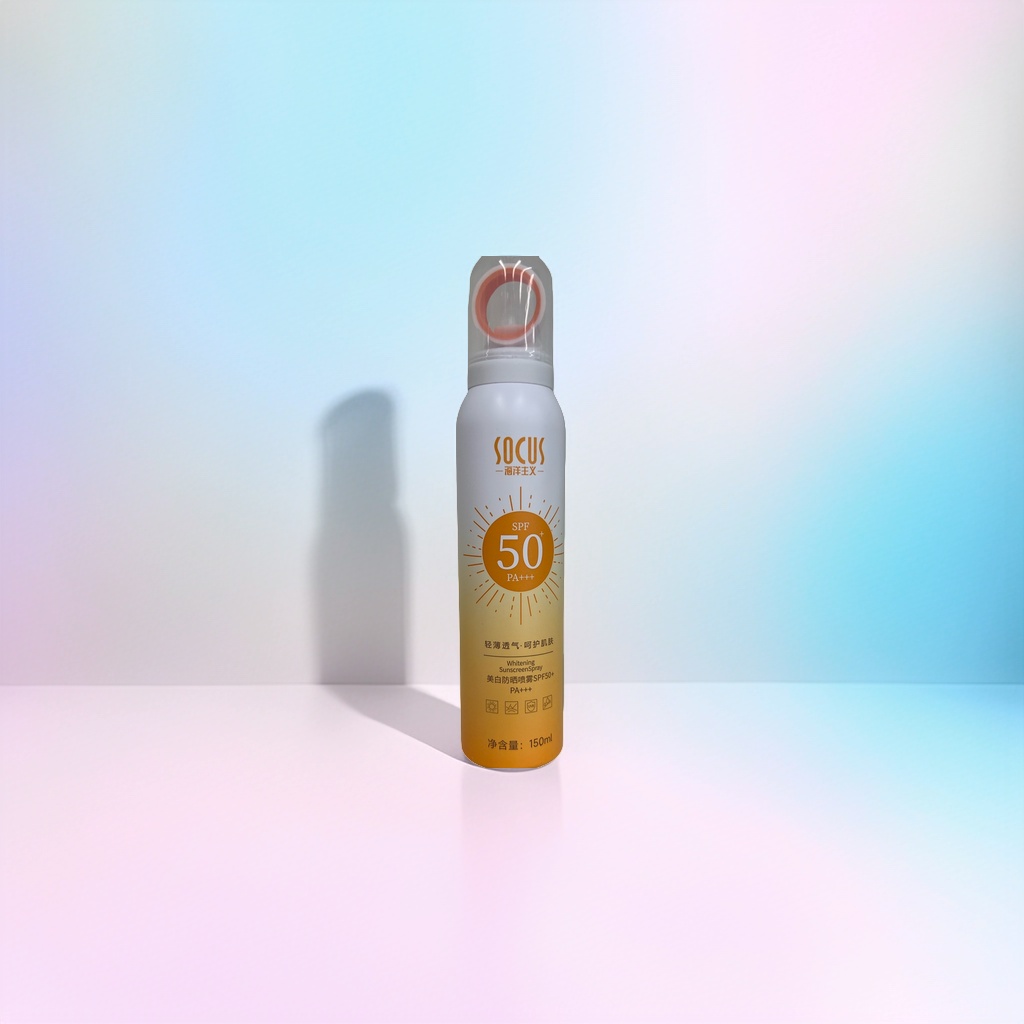 Two white sunscreen spray bottles are placed side by side, with a moderate capacity and a portable nozzle design Application Scenario