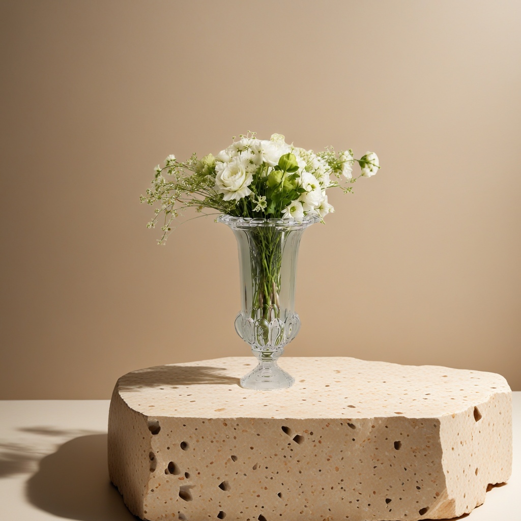 A transparent carved glass vase with a white rose bouquet for home decoration Specification image