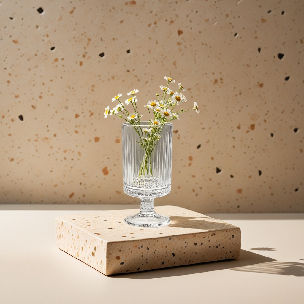 A transparent striped glass vase with Daisy arrangements for decorating the living room and bedroom table Specification image
