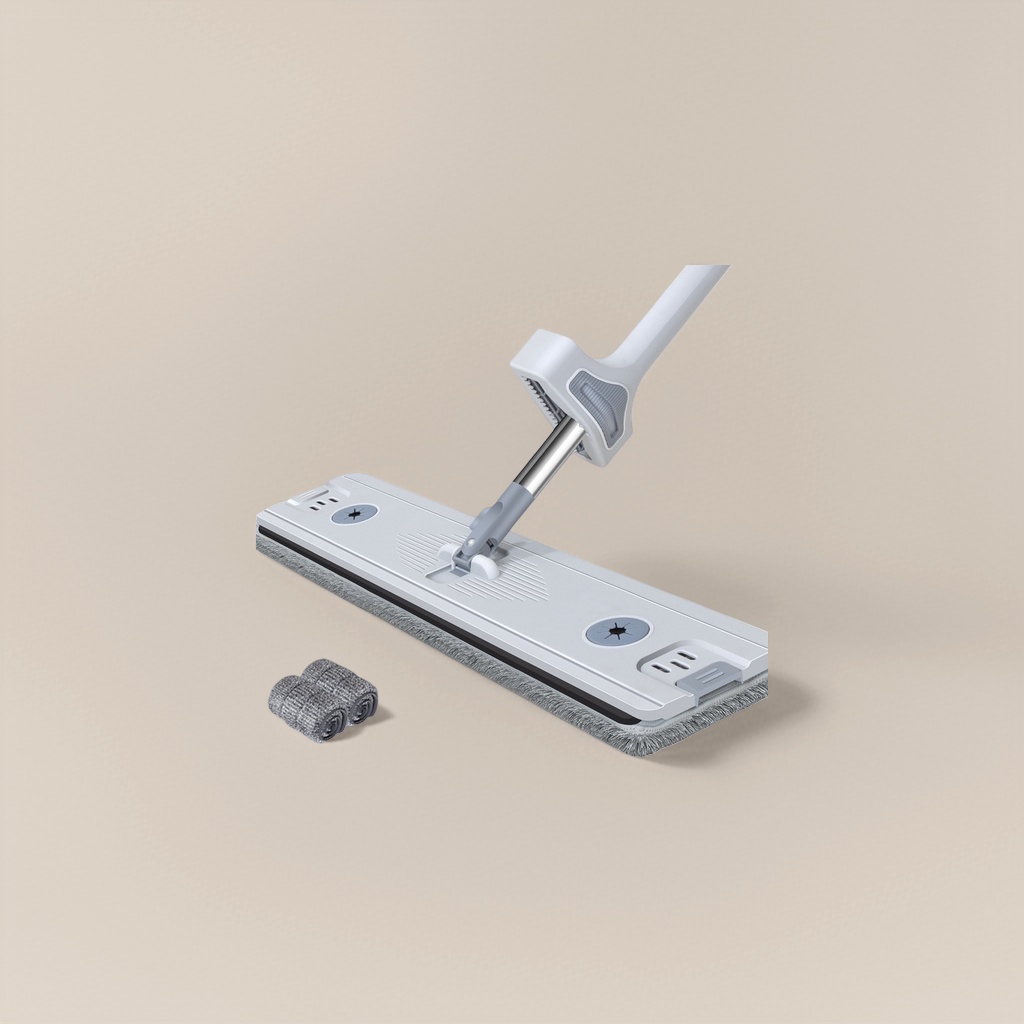 White mop with grey flannel mop and metal connecting rod details Picture