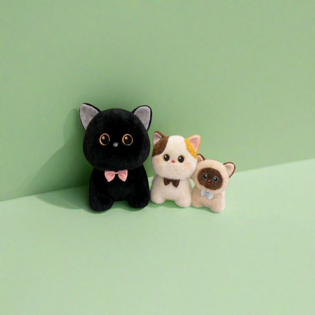 Black cat doll, white and brown Siamese cat plush toy details Picture