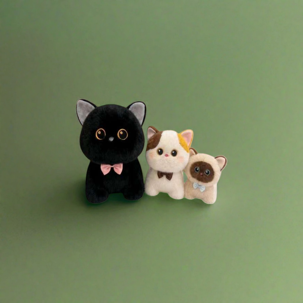 Black cat doll, white and brown Siamese cat plush toy Specification image