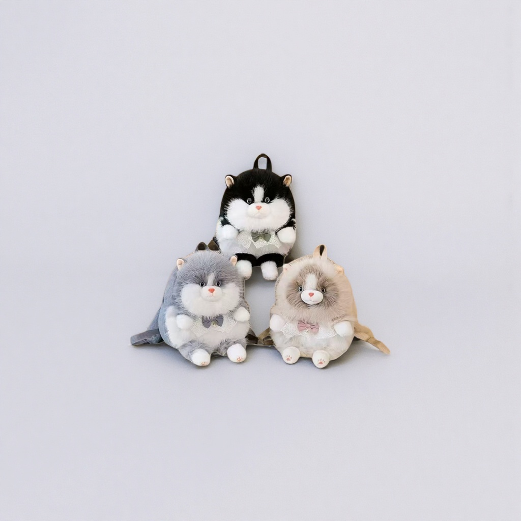 Three plush cat-shaped backpacks are cute, soft and adorable. They are light and fashionable backpacks for students' commuting Specification image