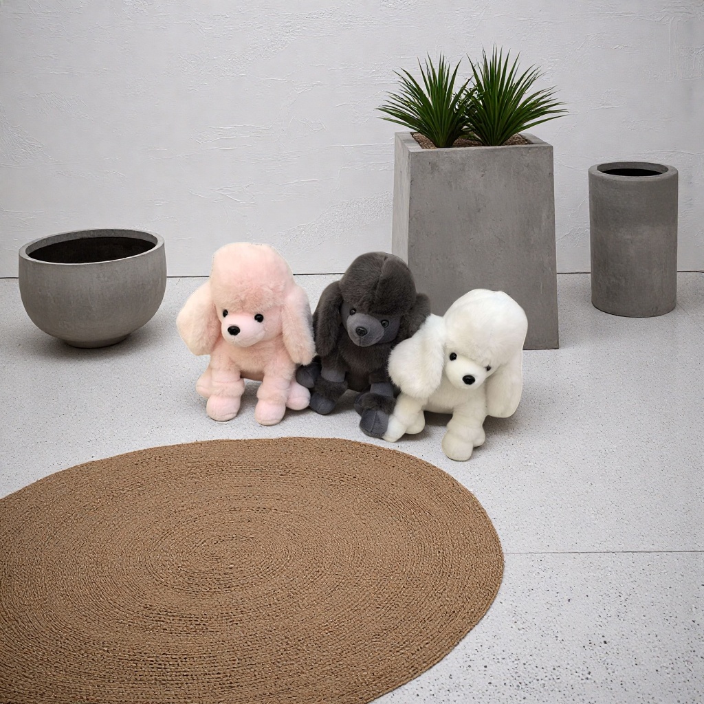 Three pink, grey and white poodle plush toys, cute and adorable pet pillows, as a gift Application Scenario
