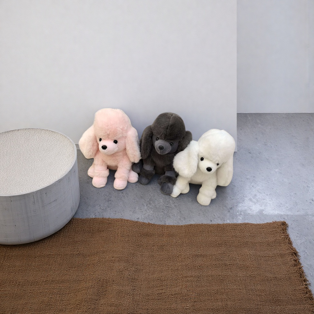 Three pink, grey and white poodle plush toys, cute and adorable pet pillows, as a gift Specification image