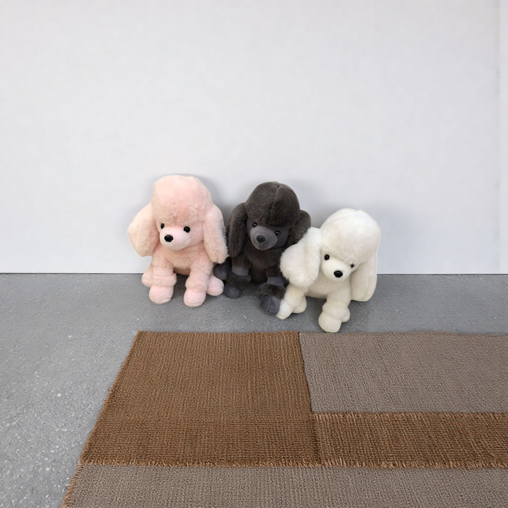 Three pink, grey and white poodle plush toys, cute and adorable pet pillows, as a gift details Picture