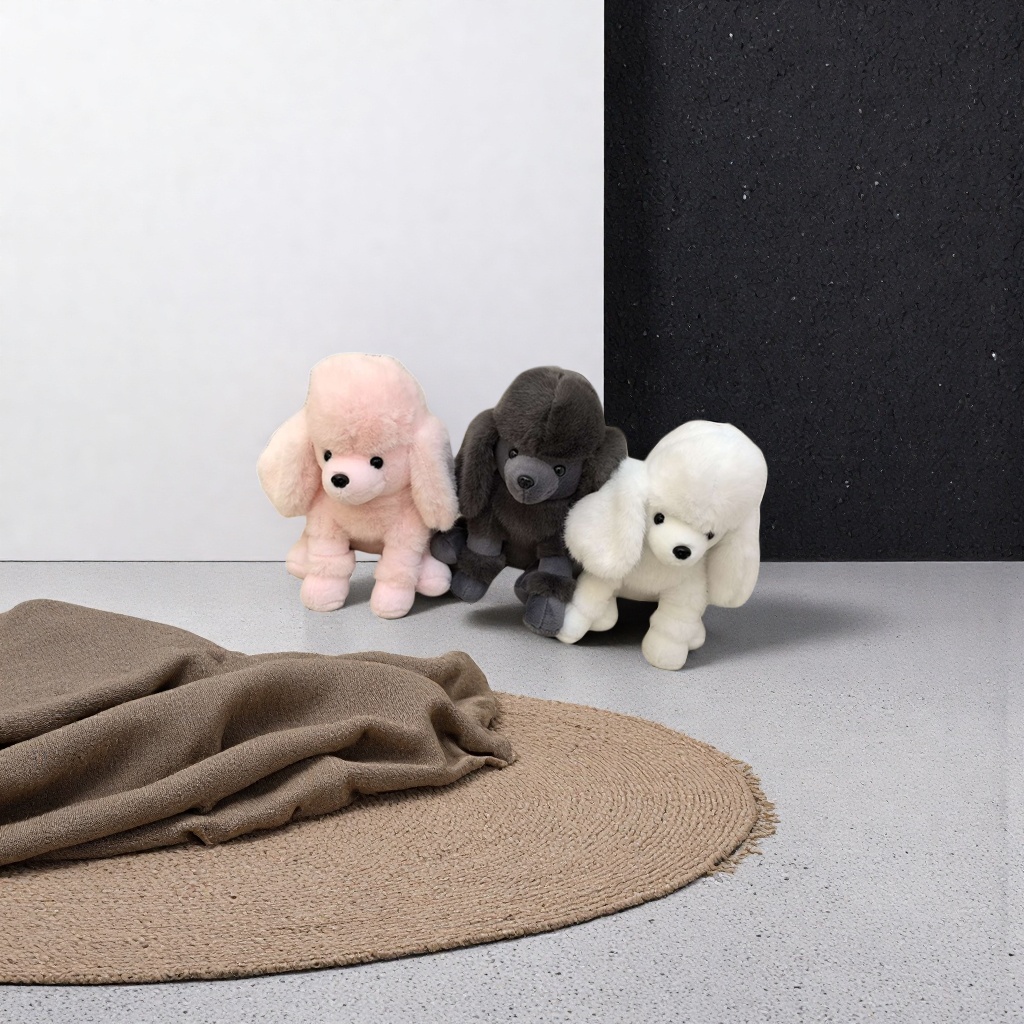粉色灰色白色三只贵宾犬毛绒玩具可爱萌宠抱枕送礼
