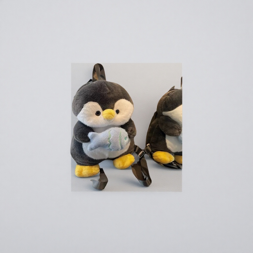 A cute and adorable grey penguin-shaped plush toy backpack for children and students' commuting Specification image
