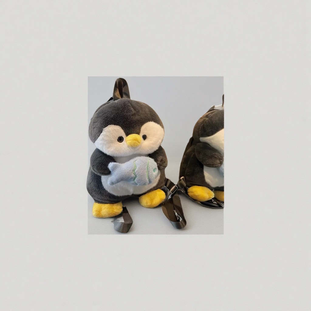 A cute and adorable grey penguin-shaped plush toy backpack for children and students' commuting Application Scenario