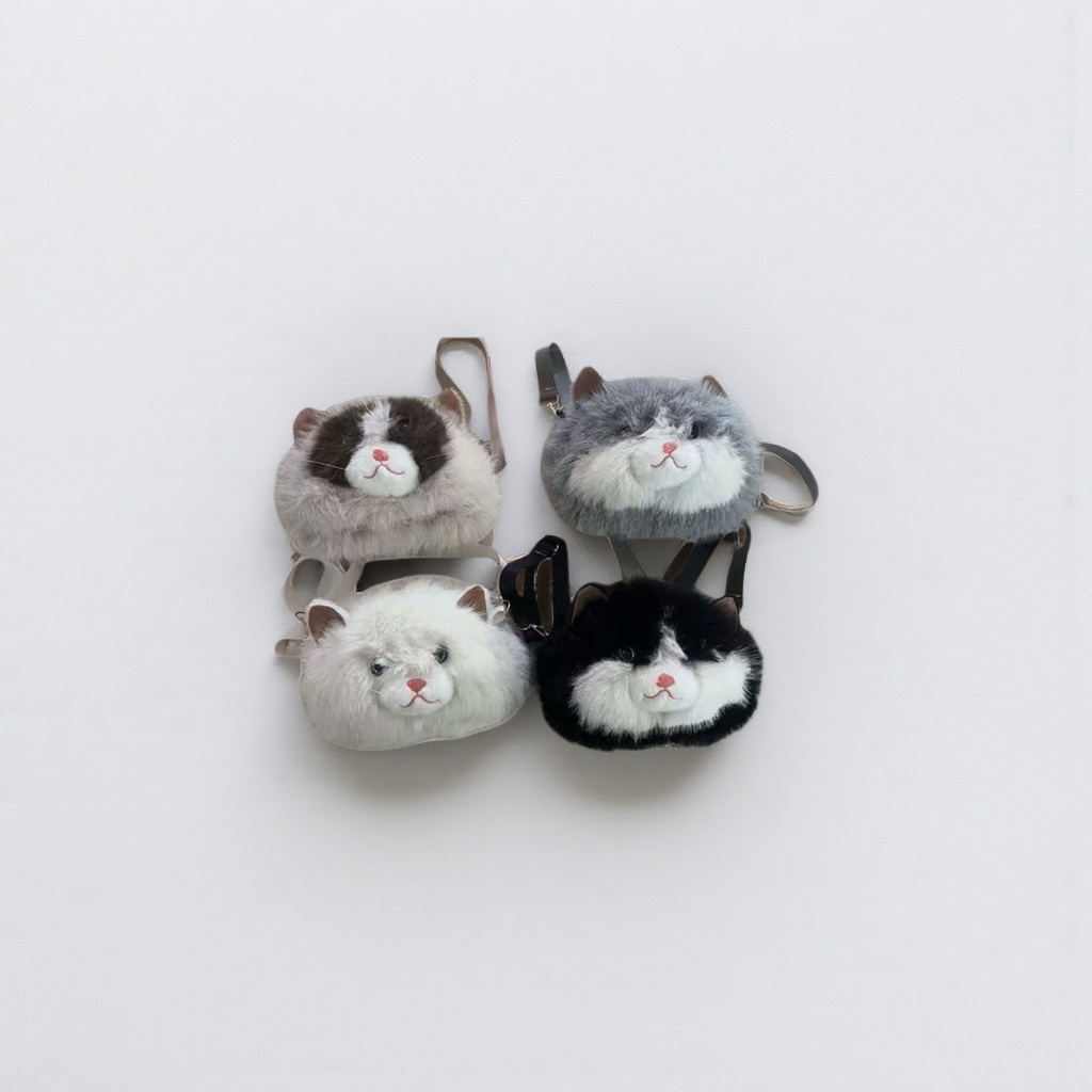 毛绒猫头造型可爱单肩斜挎包包