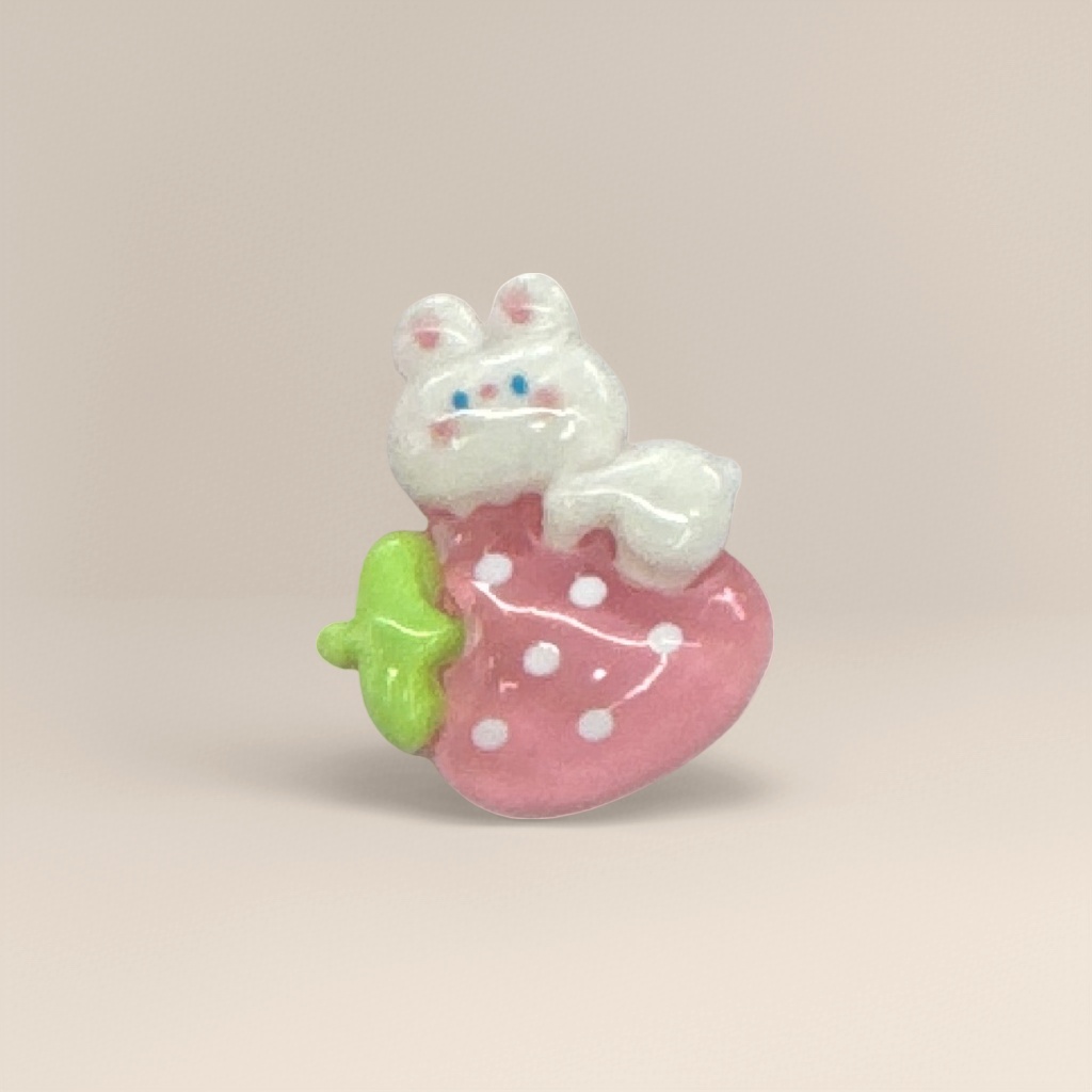 粉色波点草莓造型小兔子陶瓷摆件可爱家居装饰