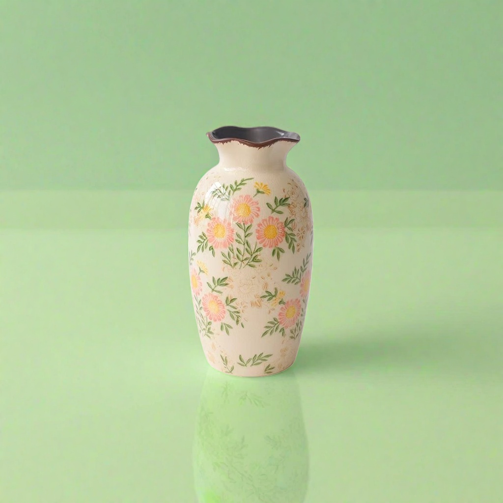 米色花卉陶瓷花瓶客厅北欧风家居摆件图