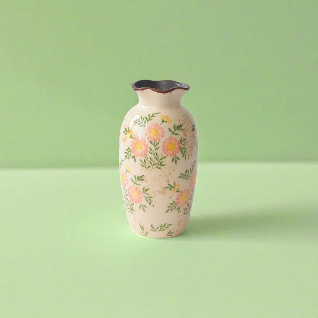 米色花卉陶瓷花瓶客厅北欧风家居摆件产品图
