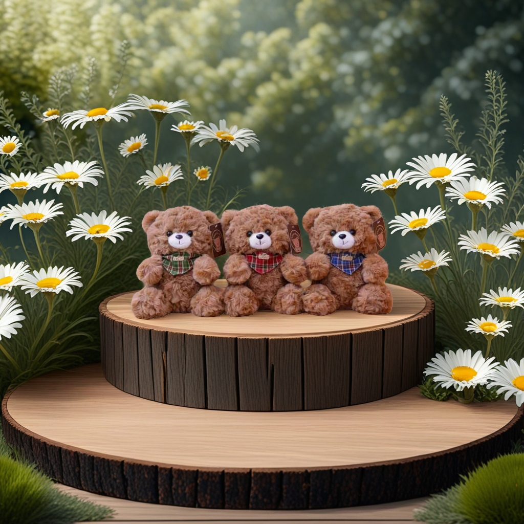 A set of three brown plush teddy bears, a cute and soft plush pillow decoration, is an ideal gift choice Application Scenario
