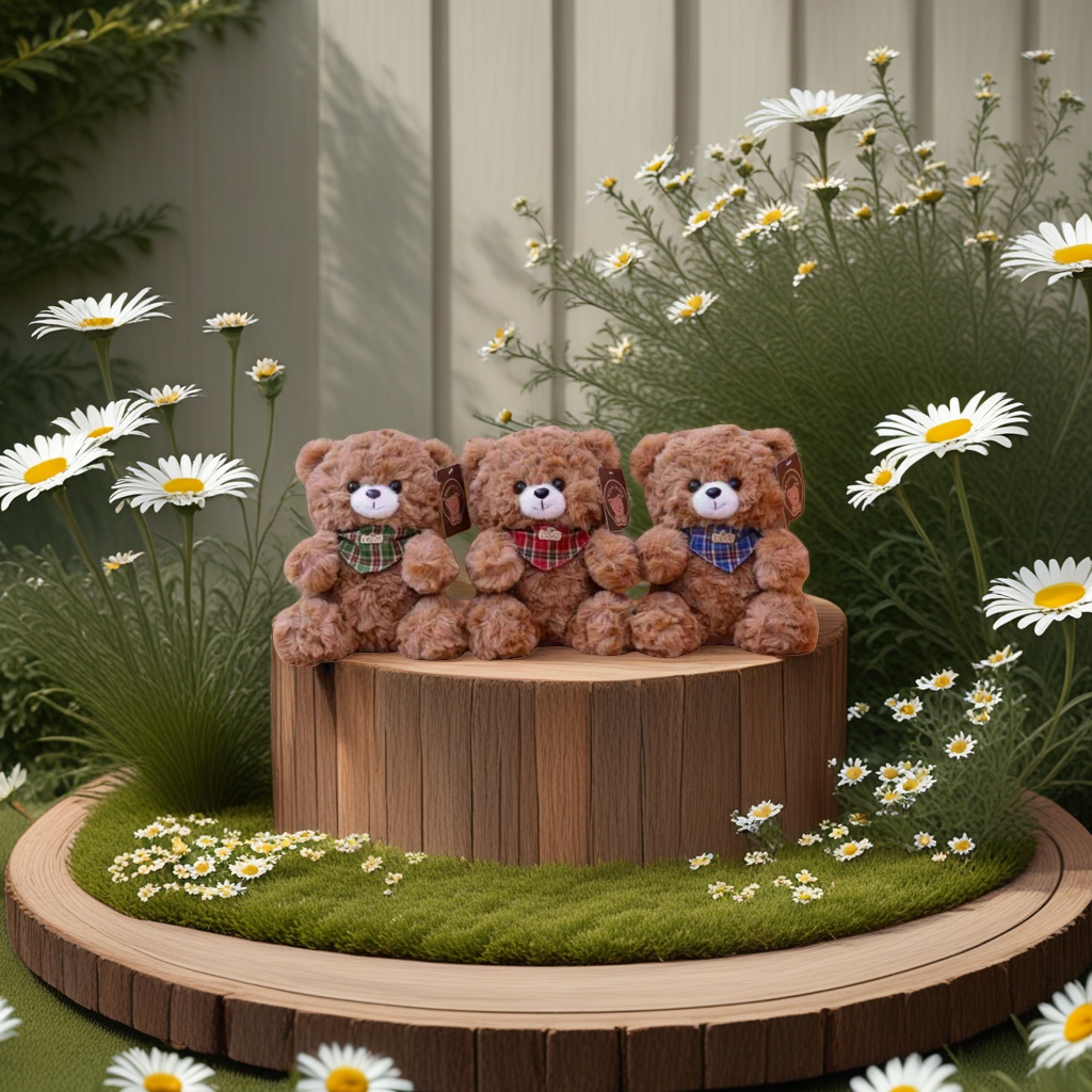 A set of three brown plush teddy bears, a cute and soft plush pillow decoration, is an ideal gift choice details Picture