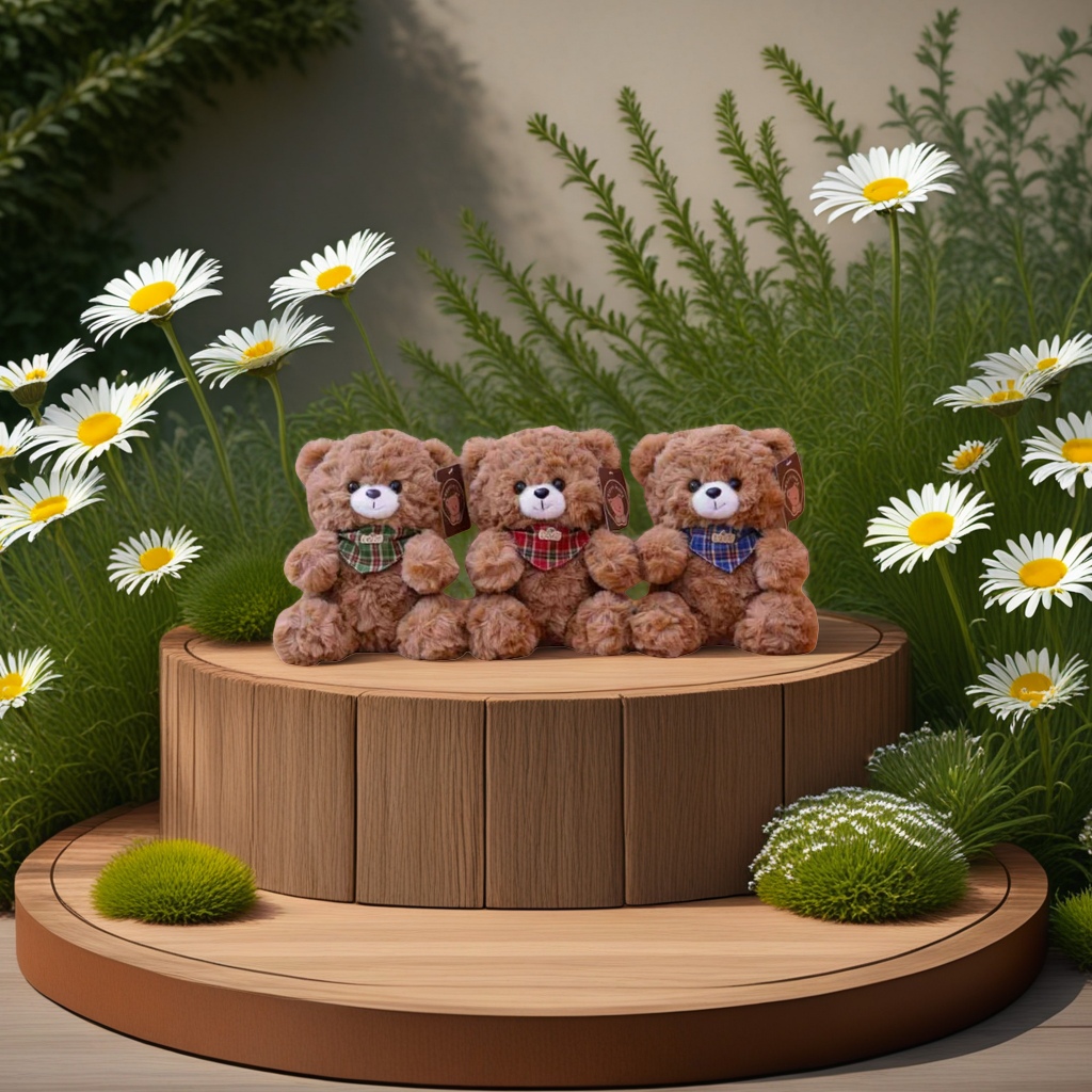 A set of three brown plush teddy bears, a cute and soft plush pillow decoration, is an ideal gift choice Specification image