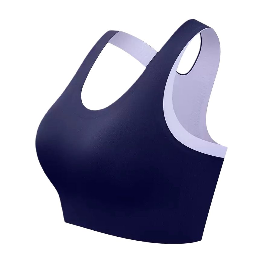 Deep blue seamless BRA with wide shoulder strap design, this sports bra gently supports the chest and has a cloud-like color contrast effect Item Picture