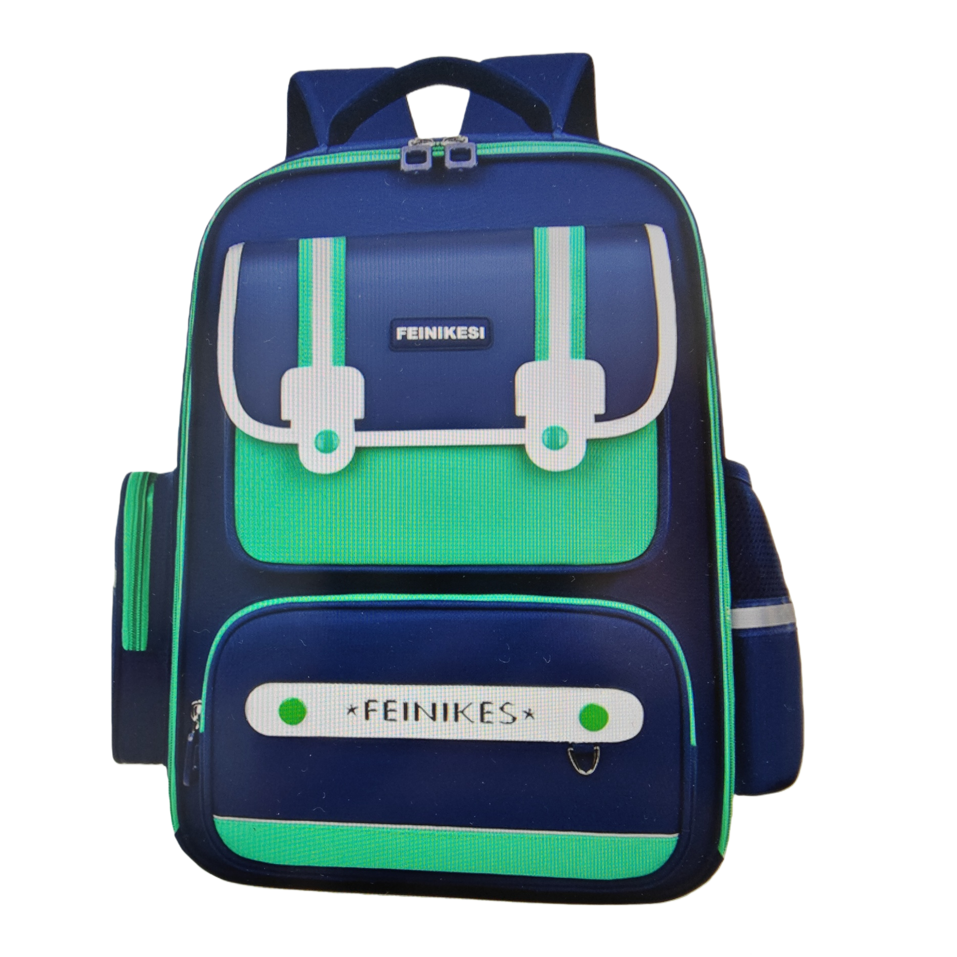 The blue and green dual-color student schoolbag is lightweight, large-capacity, simple and fashionable Item Picture