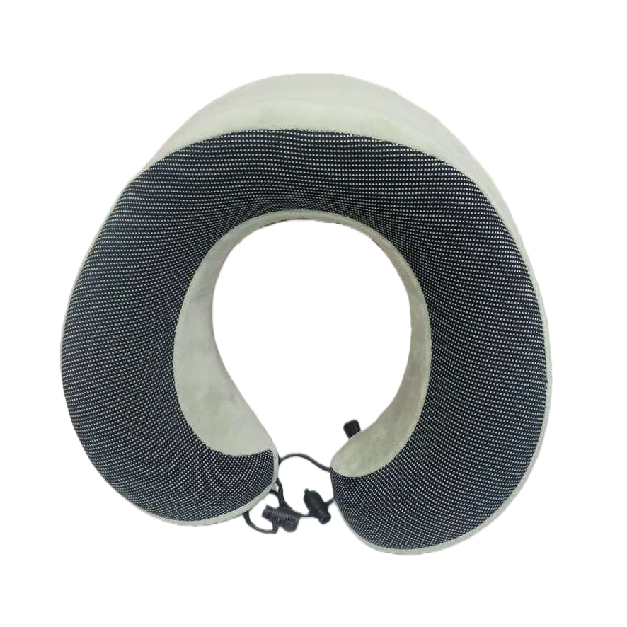 The black dot-textured U-shaped pillow provides comfortable support for the cervical vertebrae and memory foam for midday rest Item Picture